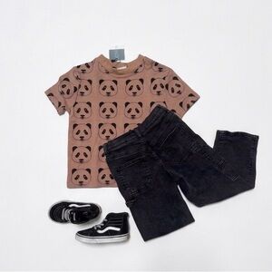 Kids Panda Print Tee with Black Cargo Jeans (shoes not included)